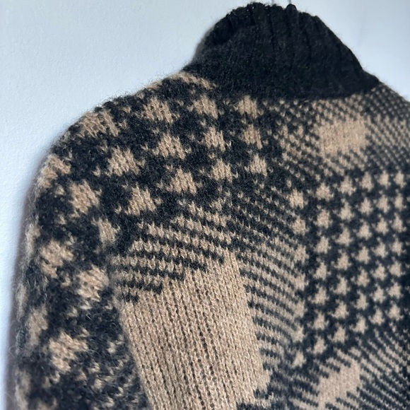 Vintage Wool Sweater Pattern Houndstooth Tan & Black Collared Grandpa Sweater XL - Picture 14 of 16